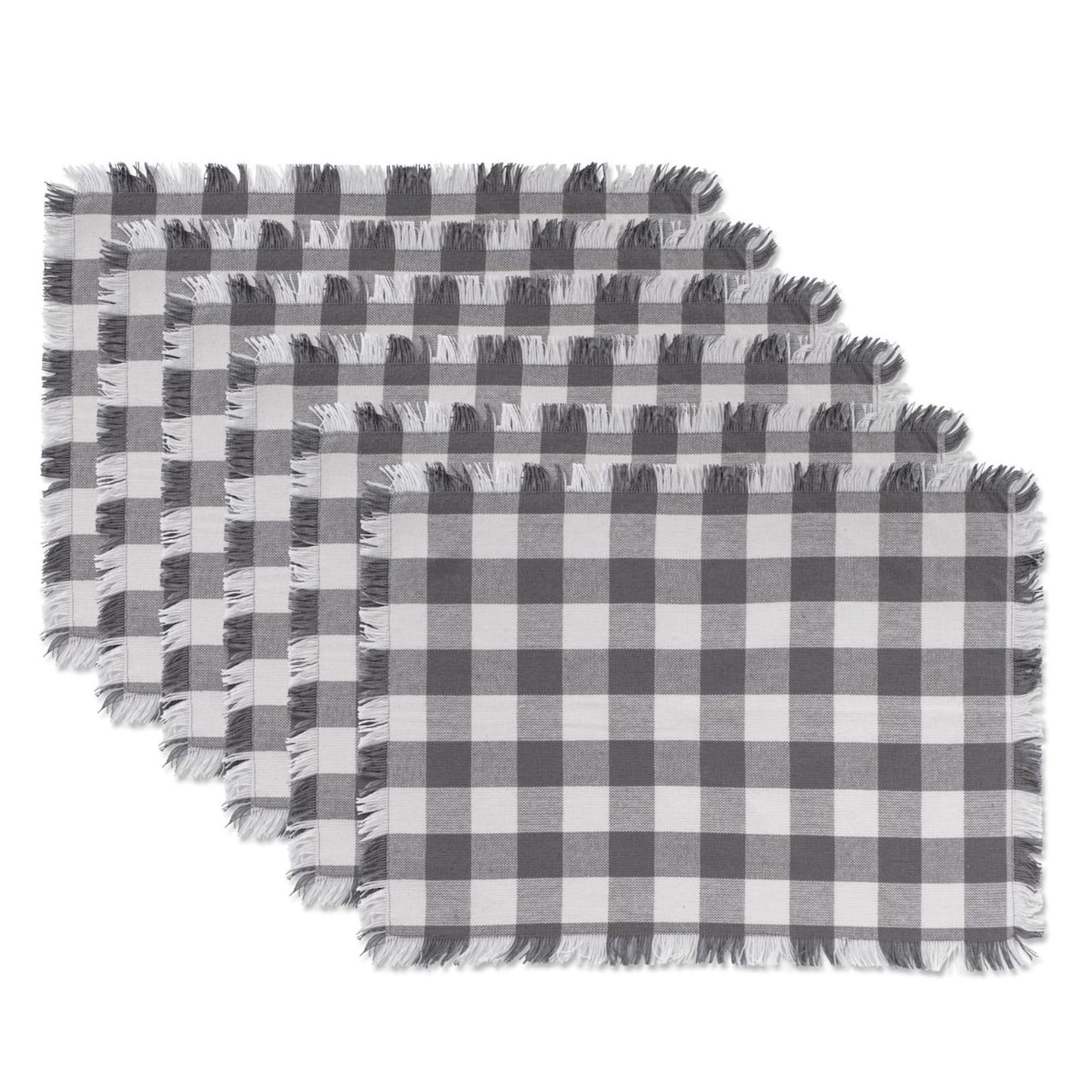 DII® Gray Heavyweight Check Fringed Placemats, 6ct.